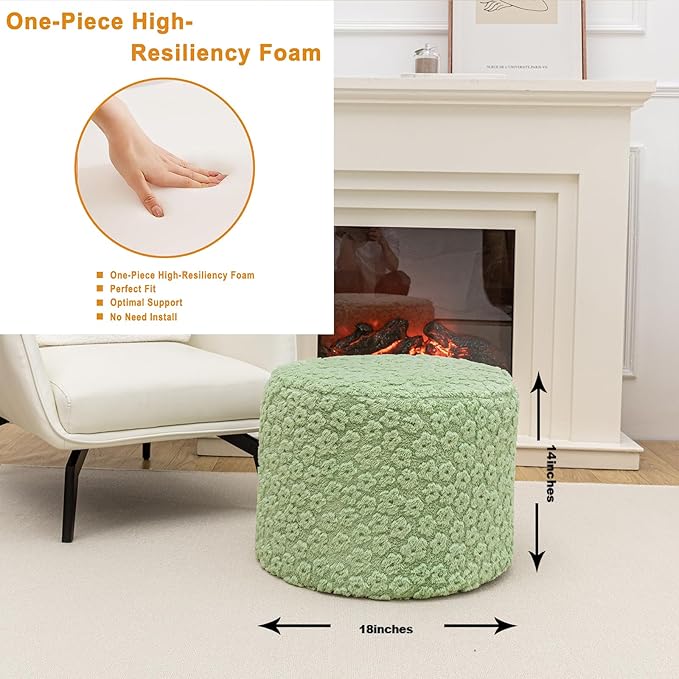 Ottoman Foot Rest Stuffed Round Boho Floor Poof Seating Armchair Ottoman Foot Stool Floor Cushion Bean Bag Pouf 18x18x14 Inch Desert Sage Green