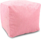 Sexysamba Square Corduroy Pouf Cover Only, 20"x 16" Unstuffed Decorative Ottoman Foot Stool Rest, Washable Storage Bean Bag Chair Floor Pouf Covers for Living Room Bedroom, Pink