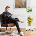 KMOTASUO 2 Tier Plant Stand Indoor for Large Tall Heavy Duty Planter, Multiple Sturdy Metal Flower Corner Rack for Narrow House Floor, Iron Vertical Level Round Orchi Holder Organizer, White