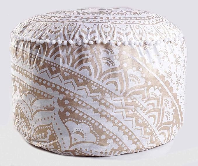 Indian Mandala Floor Pillow Pouf Cover Ethnic Sofa Cover Footstool Cotton Cushion Cover Ottoman Cover Kids Bean Bag Case Decorative Meditation Seating Throw