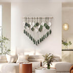 lokeisna Macrame Wall Hanging, Woven Tapestry Beige & Dusty Rose Handmade Craft Macrame Wall Decor, Gallery & Nursery, White Green