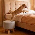 Asense Small Round Ottoman Foot Rest Stool Fabric Padded Seat Footstool Ottoman with Wooden Legs (Beige Grey,Fabric)