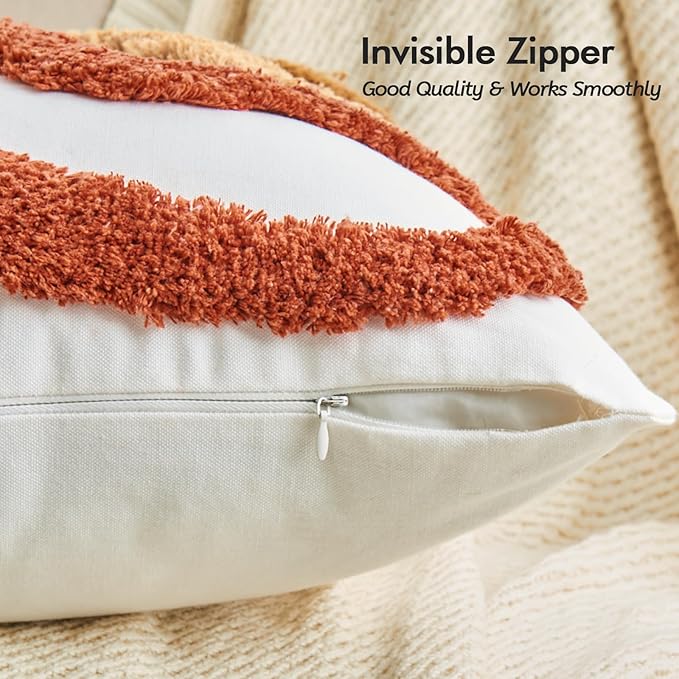 lifein 12x20 Pillow Covers-Lumbar Pillow Covers Boho Couch Pillows Embroidered Decorative Accent Pillows Mid Century Textured Pillowcases for Couch Sofa Living Room Bed Home Decor (Burnt Orange)