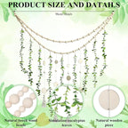 Hanging Eucalyptus Boho Wall Decor Large Boho Bedroom Wall Hanging Wooden Bead Garland Artificial Eucalyptus Natural Greenery Decoration, 36 x 36 Inch (Simple Color, Wood Chip Style)