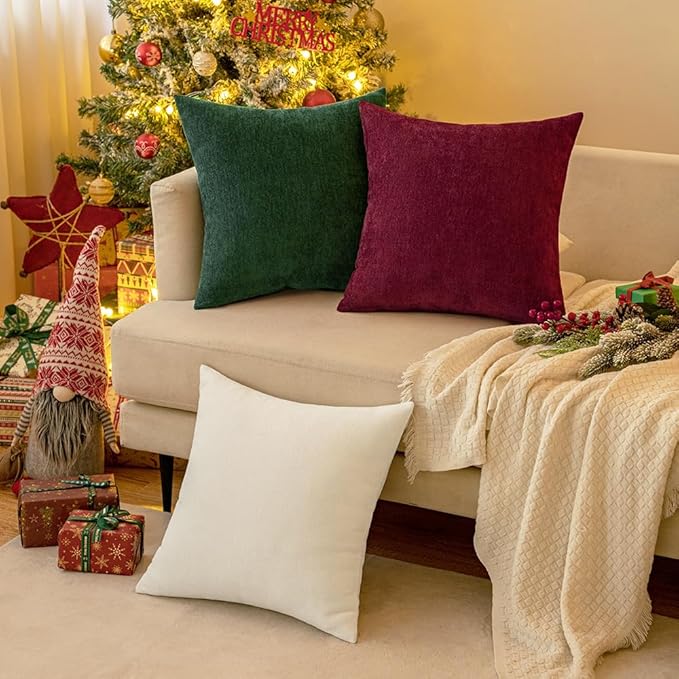 MIULEE Pack of 2 Dark Green Decorative Christmas Pillow Covers 26x26 Inch Soft Chenille Couch Throw Pillows Eruo Sham Farmhouse Cushion Covers for Home Decor Sofa Bedroom Living Room