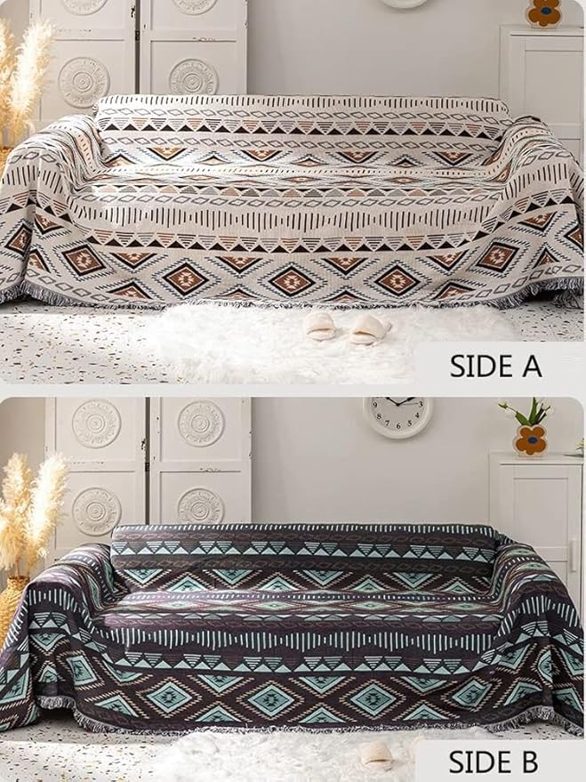 Lqprom Boho Throw Blankets Knit Bed Blankets with Tassel Aztec Western Throws Cover Farmhouse Decor for All Season Sofa Couch Chair Outdoor Camping Picnic Tent Beach Car Traveling 63"x87"