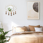 KHOYIME Evil Eye Wall Mirror Boho Gold Mirrors Decorative Metal Mirror with Tassels, Great Macrame Wall Art Bohemian Hanging Decor for Bedroom Living Room Bathroom