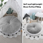 Large Kids Floor Cushion Seating, Circle Kids Floor Pillow for Children, Round Playroom Pillows Reading Nook Big Pillow, Oversized Pillow Mat for Kid Seating Teepee Nursery Canopy, Grey