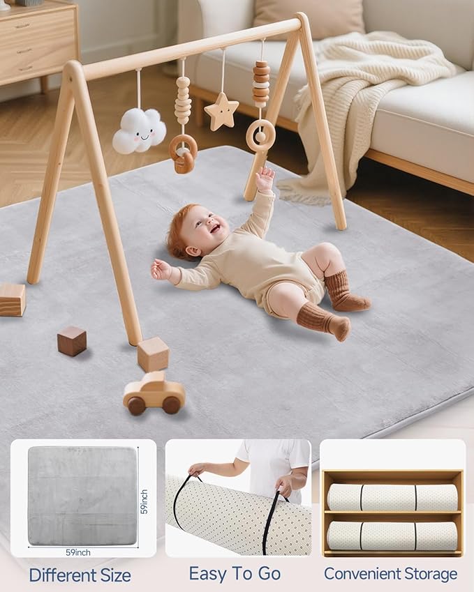 SEPARO Thick Baby Play Mat for Floor,Padded Foam 59x59 Playpen Mat,Ultra Soft Support&Plush Feel Nursery Rug,Non Slip for Toddler, Infants,Kids Play,Yoga,Baby Crawling,Tummy Time(Light Grey)