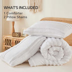 BEDELITE Boho King Size Comforter Set - White Tufted Striped Bed Set 3 Pieces, Soft Vintage Farmhouse Comforter for All Seasons, Boho Home Decor,Fluffy Jacquard Bedding with Pillow Sham