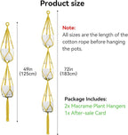 USLAI Macrame Plant Hanger Indoor Outdoor, Up to 4-15 inch Pot, Heavy 20lb Planters, Extra Long Strong Hanging Planter Basket Holder, Boho Home Decor, 49+72 Inch, Yellow (POTS NOT Included)