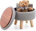 Wimarsbon Pouf Ottoman, 100% Cotton Knitted Boho Footstool, Round Footrest with Non-Skid Wood Legs, Home Décor Handmade Pouffe, Leisure Floor Step Stool for Living Room (Storage Grey)
