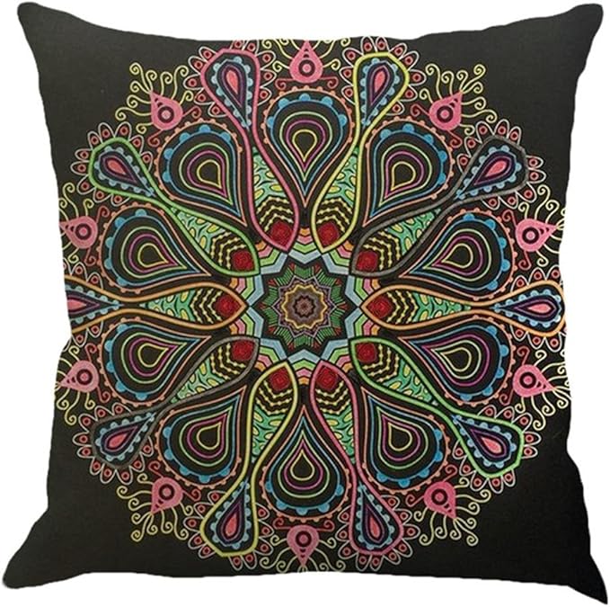 Jartinle Set of 4 Retro Red Floral Mandala Compass Medallion Bohemian Pillow Covers Boho Decor Hippie Ethnic Throw Pillows Decorative for Sofa Couch 18 x 18