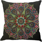 Jartinle Set of 4 Retro Red Floral Mandala Compass Medallion Bohemian Pillow Covers Boho Decor Hippie Ethnic Throw Pillows Decorative for Sofa Couch 18 x 18