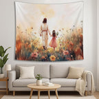 bitCNY Jesus and Girl Tapestry 60x50 Inches – Christian Tapestry for Kids Room, Gentle Faith Wall Hanging, Religious Art for Family Spaces
