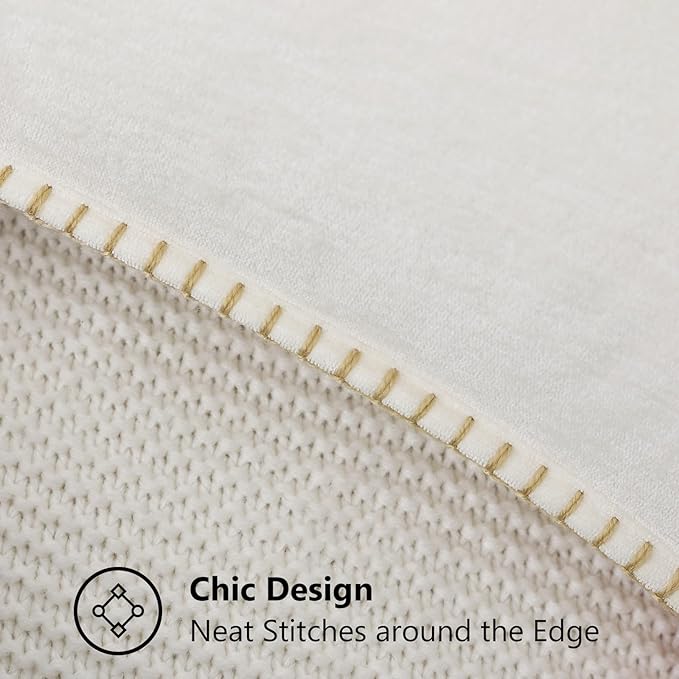 decorUhome Summer Chenille Soft Cozy Throw Pillow Covers 20x20 Set of 2, Modern Farmhouse Boho Velvet Decorative Pillow Cases with Stitched Edge for Couch Sofa Bed Home Decor, Cream White