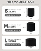 PINPLUS Round Storage Ottoman Foot Rest Stool with Tray Velvet Sherpa Folding Storage Ottoman,Boucle Foot Rest for Living Room, Bedroom, Dorm（Black）