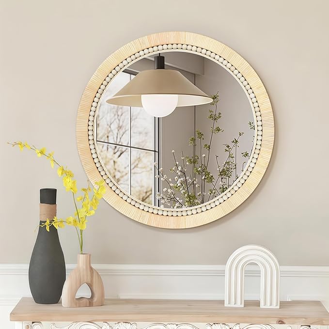 ULIKE Rattan Wicker Mirror for Bathroom, 30 Inch Boho Woven Decorative for Wall, Rustic Farmhouse Vanity Mirror, Round Rattan Mirrors for Living Room Entryway Bathroom Bedroom