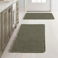 MIULEE Set of 2 Waffle Bathroom Rugs, Super Absorbent Non Slip Bath Rugs, Washable Bath Mats with Tassels, Ultra Soft Rubber Backed Shower Mats for Bathroom Floor, Tub, Green, 17x24 Inch