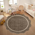 GarveeHome Scalloped Round Area Rugs, Washable Small Round Rug 3ft Non-Slip, Soft Boho Ultra-Thin Circle Low Pile Stain Resistant Carpet for Bedroom Entryway Kitchen Laundry Bathroom, Taupe