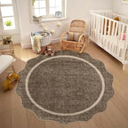 GarveeHome Scalloped Round Rugs 6Ft Washable Area Rug for Playroom, Kids Non-Slip Neutral Classic Circle Rug Modern Large Carpet Soft Boys Rug for Classroom Dorm Bedroom, Taupe