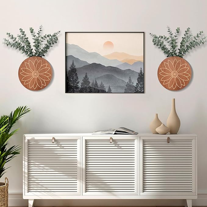 Set of 2 Wall Planter for Indoor Plants, Hanging Planter for Artificial Flower Plants，Modern Farmouse Wall Decor for Living Room Bedroom Kitchen Bathroom Dining Room (Brown)