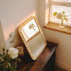 Rattan Bathroom Mirror Wall Mounted Bathroom Mirror for Rustic Farmhouse Style Wicker Rattan Frame Boho Mirror for Bathroom Bedroom Entryway Living Room Decor