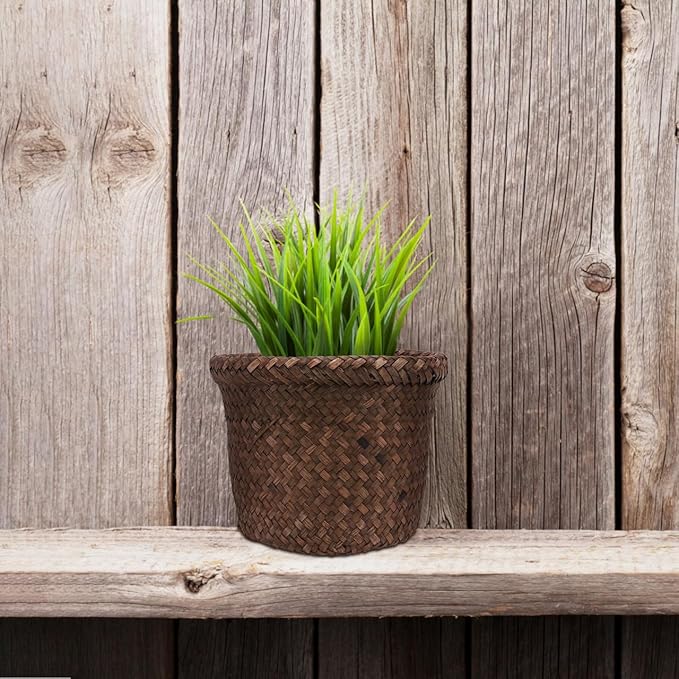 Yardwe Small Seagrass Storage Basket Woven Planter for Indoor Outdoor Use Decorative Wicker Plant Pot Container for Home Organization and Flower Display 5.90X4.72X4.72 Inch
