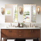 Gold Wavy Bathroom Mirror 28" x 40" Rectangle Scalloped Mirror for Wall Decor, Bathroom Vanity, Bedroom, Living Room, Entryway