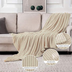 MIULEE Fleece Throw Blanket with Stripe Pattern Fuzzy Flannel Beige Blanket for Couch Plush Warm Cozy Bed Blanket Boho Decor for Bed Sofa Chair Throw Size 50"x60"