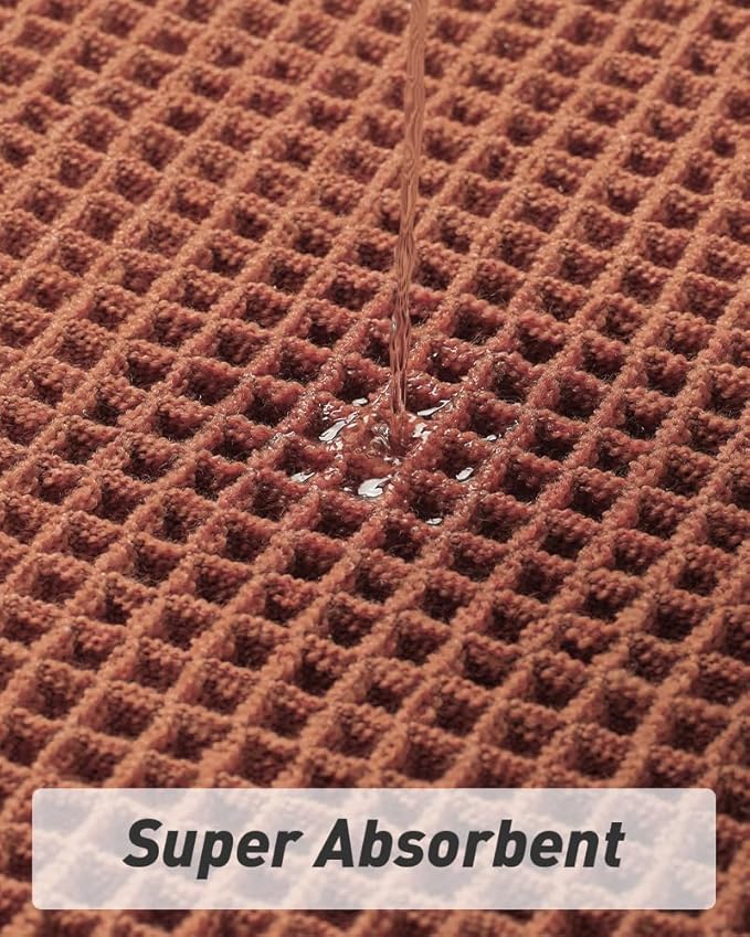 Upgraded Waffle Runner Rug Super Absorbent Non Slip Bath Mats for Bathroom Machine Washable Bathroom Runner Rug with Tassels, Ideal for Hallway Bedroom Laundry Room, Dirty Orange, 2'x 4'(24" x 48")