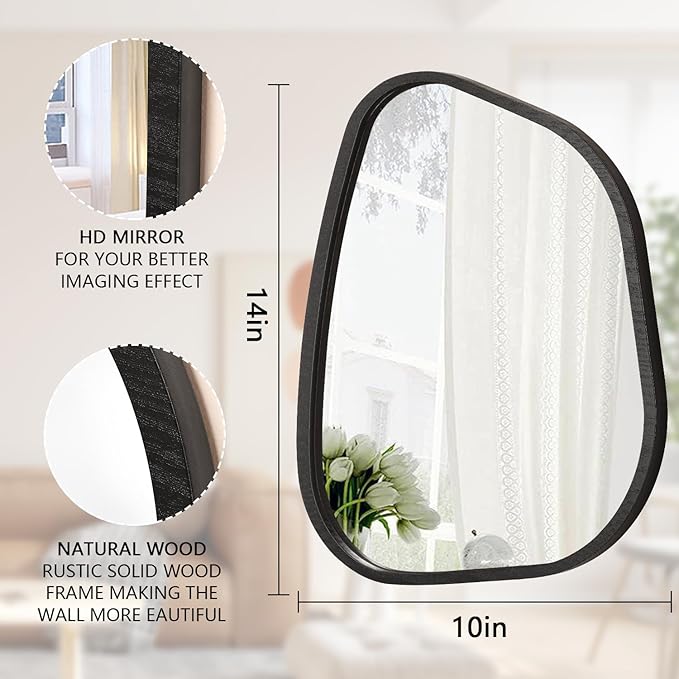 Irregular Wall Mirror Asymmetrical White Mirror Modern Wood Frame Unique Shape Wall Mounted Vanity Artistic Mirror Decor for Living Room Bedroom Bathroom Entryway Hallway 14"x10"