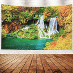EMMTEEY Nature Tapestry - Tranquil Waterfall Scenery in Autumn Forest Wall Art 80X60 for Women