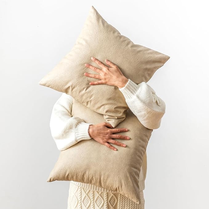 Oversized Neutral Decorative Leather Pillow Cover Pack of 2, Beige Thickened Farmhouse Abrasion Floor Cushion Cover, for Home Decor Outdoor Lounge Office Cafe Throw Pillow Covers 24x24 inch