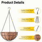 ZeeDix 16 Inch Large Hanging Baskets for Plants Outdoor, 2 Pack Round Metal Wire Planter Basket with Coco Coir Liner, Hanging Flower Pots for Outdoor Garden Yard Patio Porch Balcony Decor