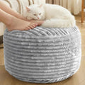 Round Pouf Ottoman,Corduroy Poufs with Memory Foam Filling for Foot Rest,Soft Footstool for Living Room,Office,20"x 15",Light Grey