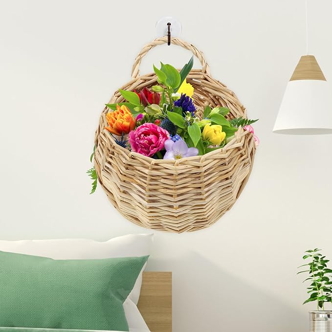 2Pcs Woven Hanging Basket Decorative Wall Hanging Flower Baskets Handwoven Plant Holder with Handle for Home and Garden Plant Display and Storage Stylish Plant Baskets
