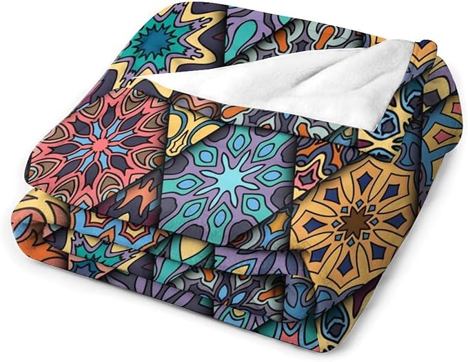Vintage Bohemian Throw Blanket Colorful Mandala Indian Pattern Blanket for Sofa Bed Couch Chair Or Dorm 60"x80"