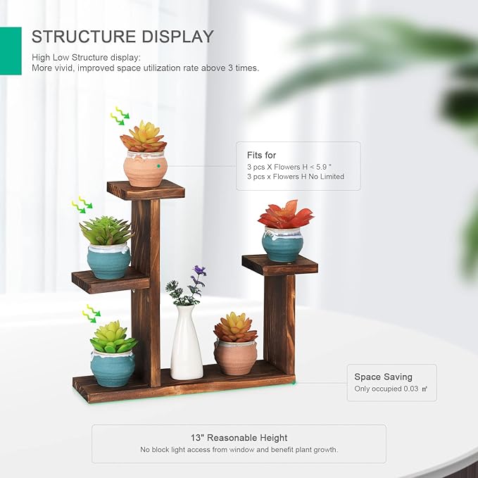 Wooden Tabletop Plant Stand - 5 Tier Succulent Plant Holder Decorative Planter Holder, Small Desktop Flower Pot Rack Shelf for Decoration Living Room Home Office Windowsill