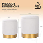 Sherpa Round Ottoman Set of 2 with Storage, 12 Gallon Hidden Storage Ottoman, Multi-Functional Footrest Stool, Vanity Seat, Coffee Table, No Assembly Required, Holds 300lbs (Teddy White)