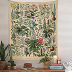 Vintage Flowers Tapestry 48”x36”, Long Vertical Wall Hanging Reference Illustrative Botanical Tapestries for Bedroom Aesthetic Floral Tapistry Botanical Plants Tapestry Wall Hanging Cute Bedroom Decor