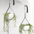 Hajia 2 Pack Waterdrop Shaped Hanging Planters, Black Iron Plant Hangers with Non-Detachable Pots, Modern Indoor/Outdoor Hanging Plant Holder