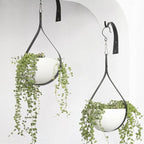 Hajia 2 Pack Waterdrop Shaped Hanging Planters, Black Iron Plant Hangers with Non-Detachable Pots, Modern Indoor/Outdoor Hanging Plant Holder