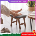 Foot Stool,Ottoman,Bamboo Small Sofa Foot Rest Under Desk,Extra Seating for Living Room, Bedroom and Kitchen (Brown Stool Legs - Gray Surface)