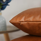 Tosewever Faux Leather Throw Pillow Covers, 20 x 20 inch Set of 2 Luxury Cognac Brown Modern Pillowcases Solid Decorative Square Cushion Cases for Bedroom Living Room Couch Bed Sofa (Brown, 20" x 20")