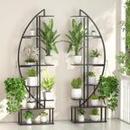 Plant Stand Shelf Rack Indoor with 6 Built in Grow Light, 7 Tiered 65" Tall Black Large Lighted Half Moon Curved Plant Stand for Indoor Growing, 2 Pack Arch Sturdy High Herb Flower Shelving