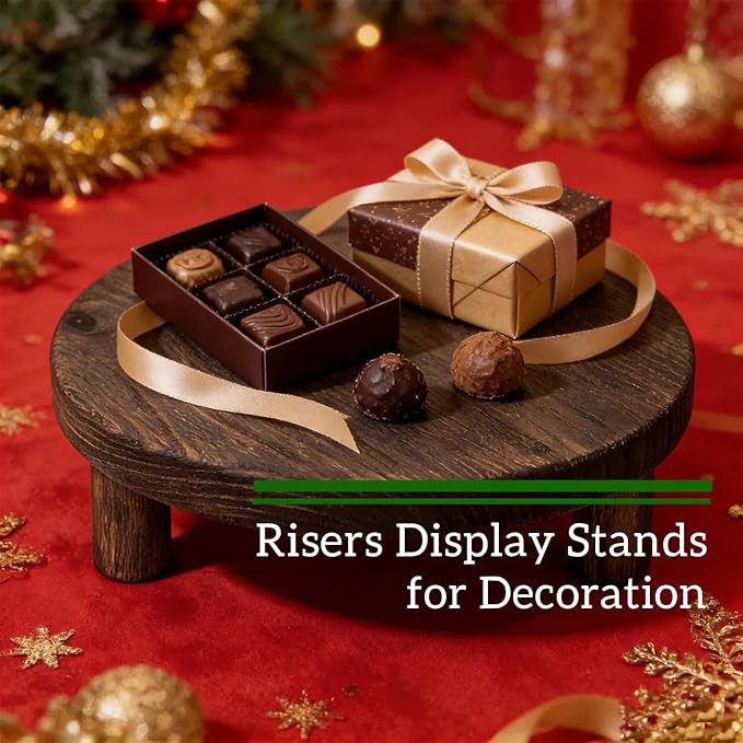 6"/8"/10" 3pcs Unfinished Rustic Wood Stands - Wooden Round Riser - Plant Risers Stand for Decor Display