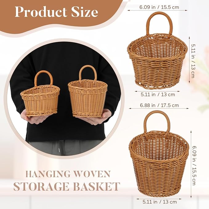 Zerodeko Hanging Woven Storage Basket for Kitchen Wall Decorative Organizer for Onion Ginger Garlic Space-Saving Rattan Basket 6.88X6.10X5.11In