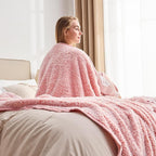 EMME Soft Sherpa Fleece Blanket Reversible Plush Fluffy Large Blanket, Light Weight Warm Decorative Boho Blanket Cover for Sofa, Couch, Bedroom,Travel(Plush Pink,90"x90")
