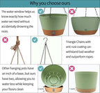 2 Pack Hanging Planters, 10 inch Indoor Outdoor Hanging Plant Pot Basket, Hanging Plastic Flower Pot with Drainage Hole with Removable Tray&Hooks for Hanging Plants,Green